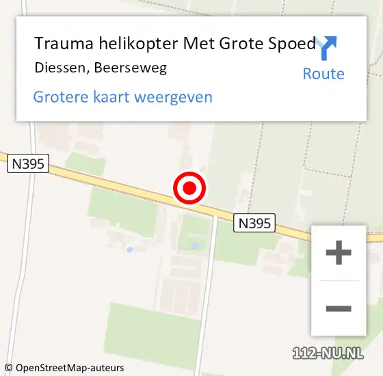 Locatie op kaart van de 112 melding: Trauma helikopter Met Grote Spoed Naar Diessen, Beerseweg op 2 mei 2022 00:19