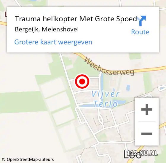 Locatie op kaart van de 112 melding: Trauma helikopter Met Grote Spoed Naar Bergeijk, Meienshovel op 2 mei 2022 00:23