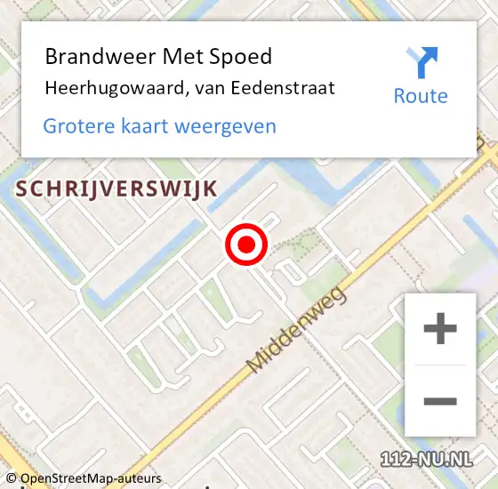 Locatie op kaart van de 112 melding: Brandweer Met Spoed Naar Heerhugowaard, van Eedenstraat op 2 mei 2022 00:59