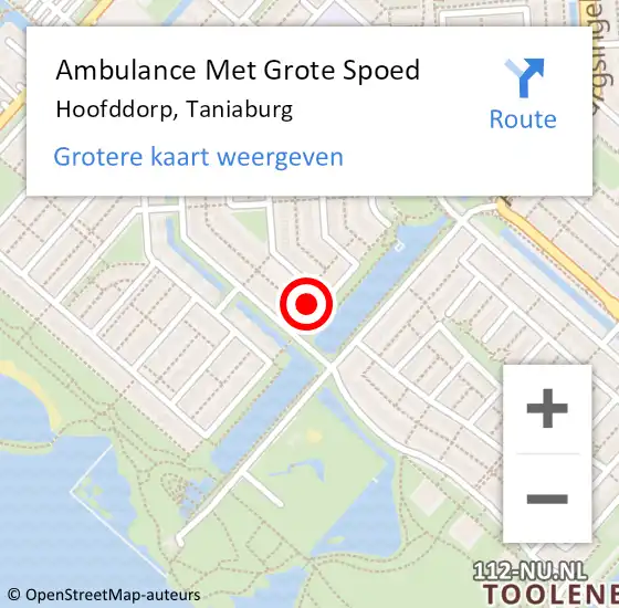 Locatie op kaart van de 112 melding: Ambulance Met Grote Spoed Naar Hoofddorp, Taniaburg op 2 mei 2022 01:47
