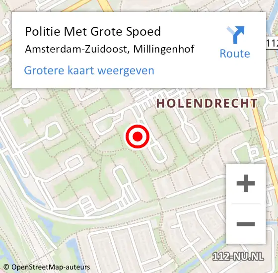 Locatie op kaart van de 112 melding: Politie Met Grote Spoed Naar Amsterdam-Zuidoost, Millingenhof op 2 mei 2022 01:59