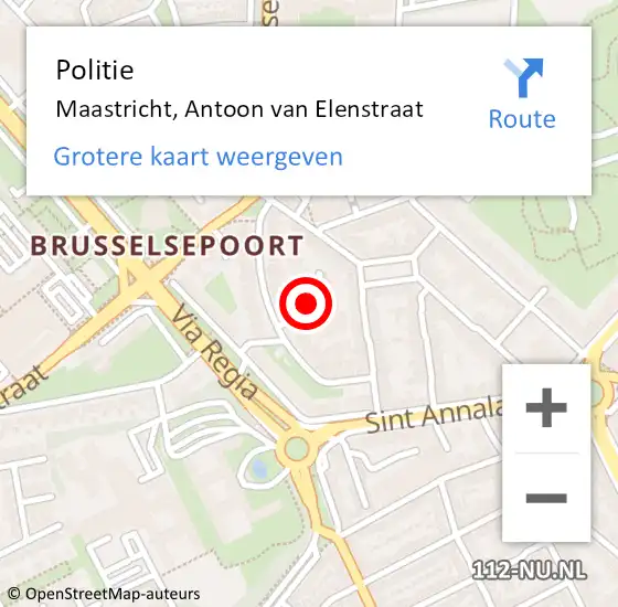 Locatie op kaart van de 112 melding: Politie Maastricht, Antoon van Elenstraat op 2 mei 2022 02:16