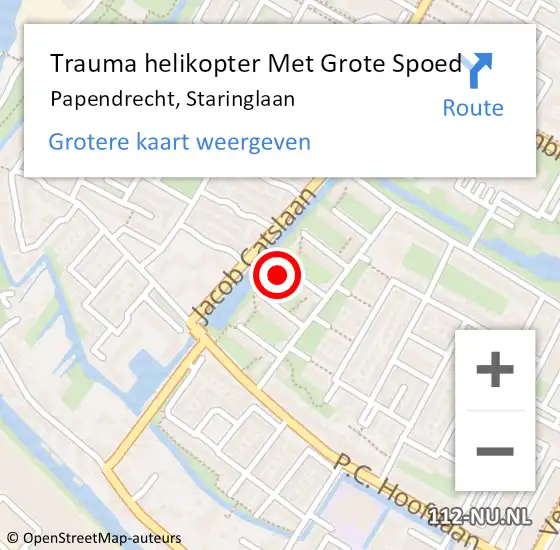 Locatie op kaart van de 112 melding: Trauma helikopter Met Grote Spoed Naar Papendrecht, Staringlaan op 2 mei 2022 02:52