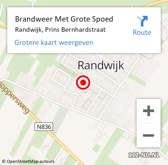 Locatie op kaart van de 112 melding: Brandweer Met Grote Spoed Naar Randwijk, Prins Bernhardstraat op 2 mei 2022 02:54