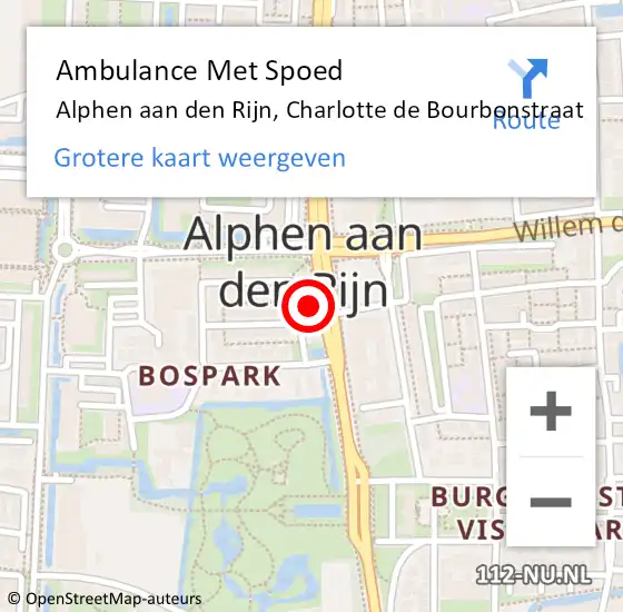 Locatie op kaart van de 112 melding: Ambulance Met Spoed Naar Alphen aan den Rijn, Charlotte de Bourbonstraat op 2 mei 2022 02:54