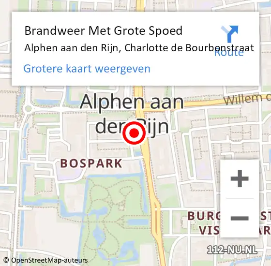 Locatie op kaart van de 112 melding: Brandweer Met Grote Spoed Naar Alphen aan den Rijn, Charlotte de Bourbonstraat op 2 mei 2022 03:35