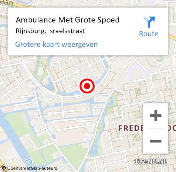 Locatie op kaart van de 112 melding: Ambulance Met Grote Spoed Naar Rijnsburg, Israelsstraat op 2 mei 2022 03:44