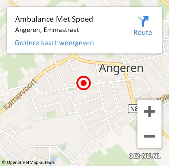 Locatie op kaart van de 112 melding: Ambulance Met Spoed Naar Angeren, Emmastraat op 2 mei 2022 04:30