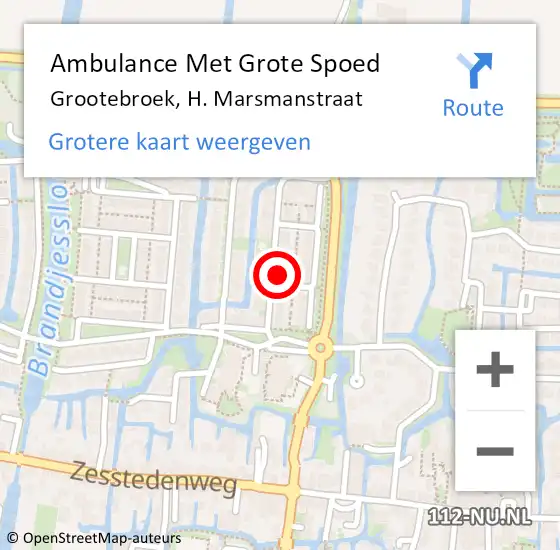 Locatie op kaart van de 112 melding: Ambulance Met Grote Spoed Naar Grootebroek, H. Marsmanstraat op 2 mei 2022 04:39