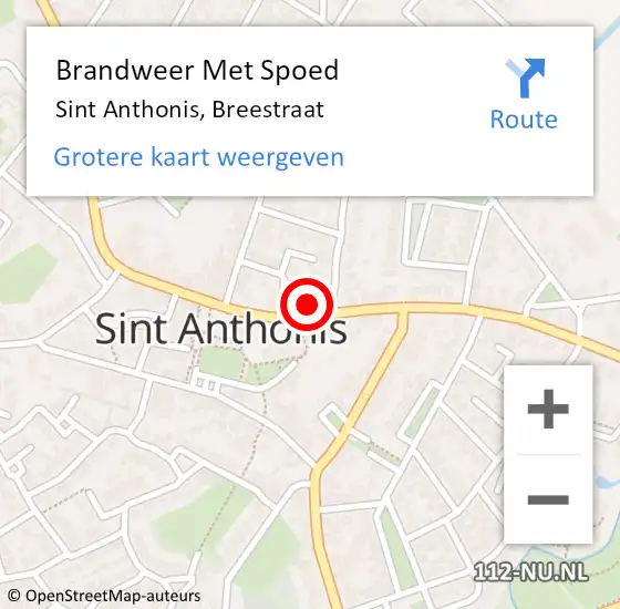 Locatie op kaart van de 112 melding: Brandweer Met Spoed Naar Sint Anthonis, Breestraat op 2 mei 2022 05:09