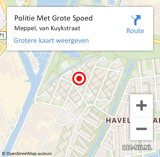 Locatie op kaart van de 112 melding: Politie Met Grote Spoed Naar Meppel, van Kuykstraat op 2 mei 2022 05:22