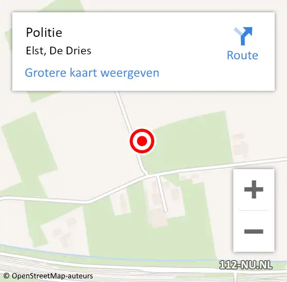 Locatie op kaart van de 112 melding: Politie Elst, De Dries op 2 mei 2022 05:52