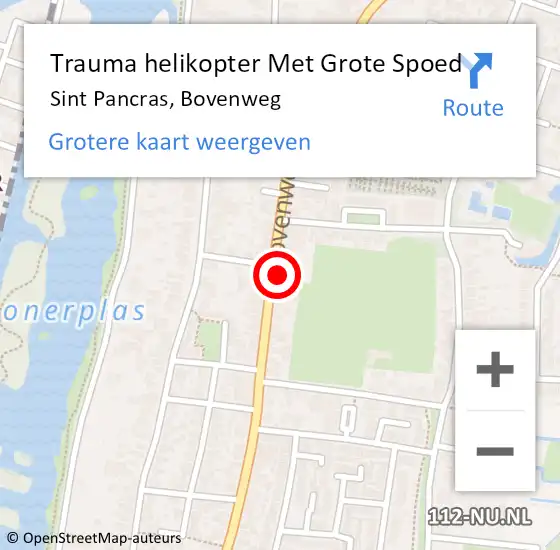 Locatie op kaart van de 112 melding: Trauma helikopter Met Grote Spoed Naar Sint Pancras, Bovenweg op 2 mei 2022 07:40