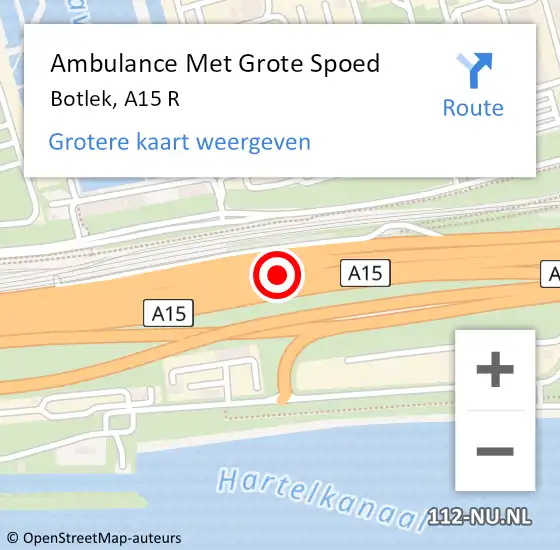 Locatie op kaart van de 112 melding: Ambulance Met Grote Spoed Naar Botlek, A15 L hectometerpaal: 52,0 op 16 juli 2014 09:13