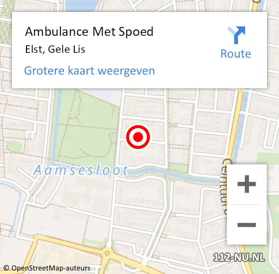 Locatie op kaart van de 112 melding: Ambulance Met Spoed Naar Elst, Gele Lis op 2 mei 2022 08:12