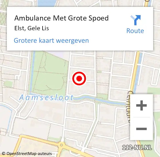 Locatie op kaart van de 112 melding: Ambulance Met Grote Spoed Naar Elst, Gele Lis op 2 mei 2022 08:15