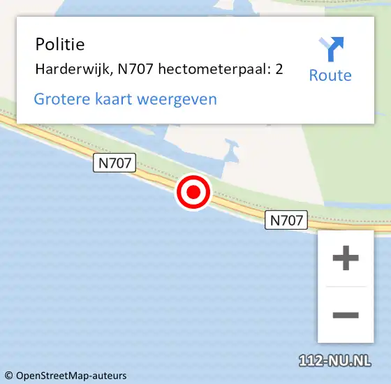 Locatie op kaart van de 112 melding: Politie Harderwijk, N707 hectometerpaal: 2 op 2 mei 2022 08:16