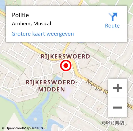 Locatie op kaart van de 112 melding: Politie Arnhem, Musical op 2 mei 2022 09:24