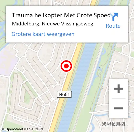 Locatie op kaart van de 112 melding: Trauma helikopter Met Grote Spoed Naar Middelburg, Nieuwe Vlissingseweg op 2 mei 2022 10:22