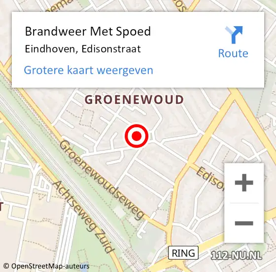 Locatie op kaart van de 112 melding: Brandweer Met Spoed Naar Eindhoven, Edisonstraat op 2 mei 2022 10:41
