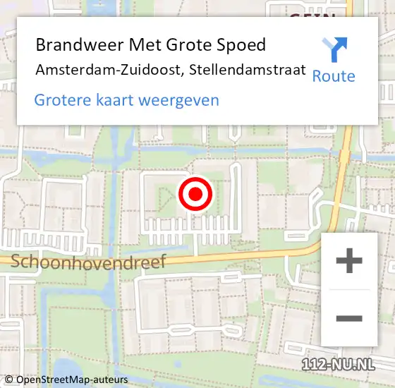 Locatie op kaart van de 112 melding: Brandweer Met Grote Spoed Naar Amsterdam-Zuidoost, Stellendamstraat op 2 mei 2022 10:52