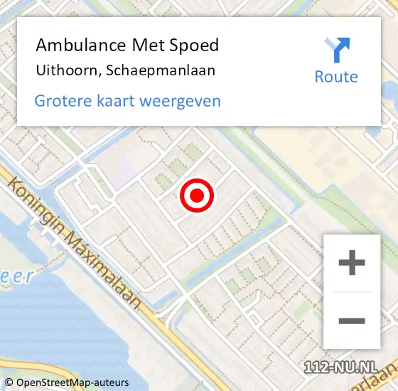 Locatie op kaart van de 112 melding: Ambulance Met Spoed Naar Uithoorn, Schaepmanlaan op 2 mei 2022 11:18