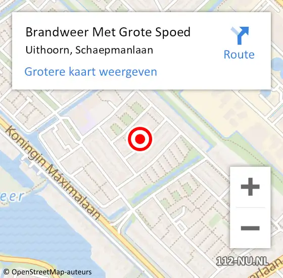 Locatie op kaart van de 112 melding: Brandweer Met Grote Spoed Naar Uithoorn, Schaepmanlaan op 2 mei 2022 11:30