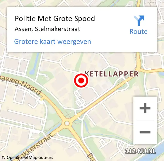 Locatie op kaart van de 112 melding: Politie Met Grote Spoed Naar Assen, Stelmakerstraat op 2 mei 2022 11:46