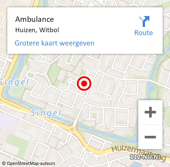 Locatie op kaart van de 112 melding: Ambulance Huizen, Witbol op 16 juli 2014 09:35