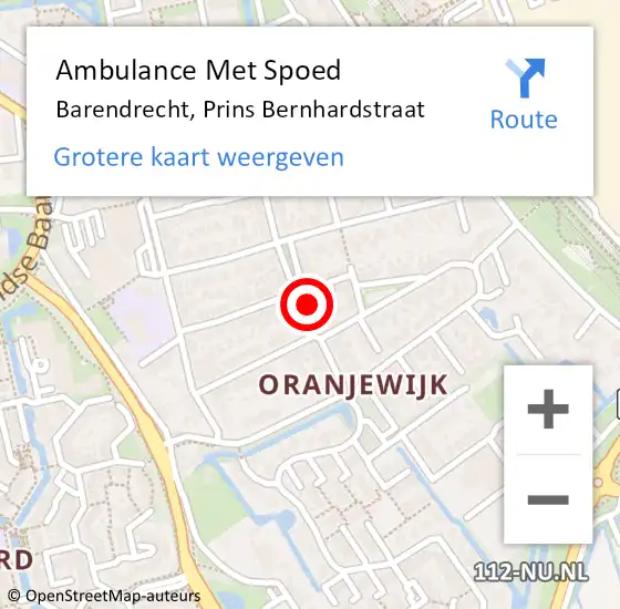 Locatie op kaart van de 112 melding: Ambulance Met Spoed Naar Barendrecht, Prins Bernhardstraat op 2 mei 2022 12:32