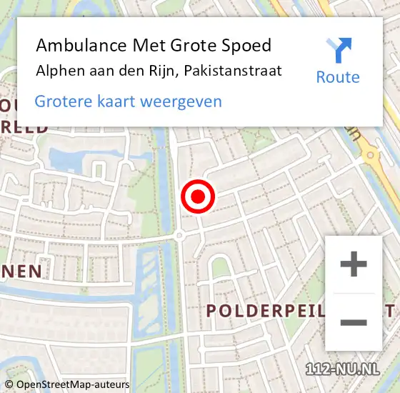 Locatie op kaart van de 112 melding: Ambulance Met Grote Spoed Naar Alphen aan den Rijn, Pakistanstraat op 2 mei 2022 12:33