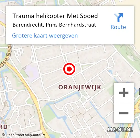 Locatie op kaart van de 112 melding: Trauma helikopter Met Spoed Naar Barendrecht, Prins Bernhardstraat op 2 mei 2022 12:33