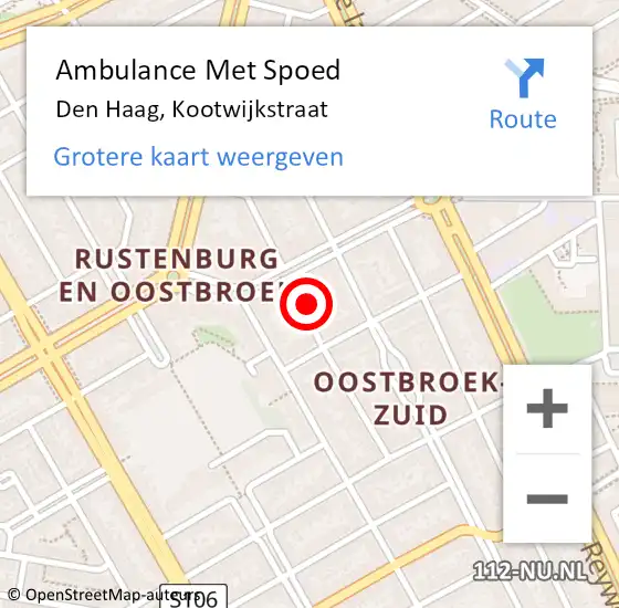 Locatie op kaart van de 112 melding: Ambulance Met Spoed Naar Den Haag, Kootwijkstraat op 2 mei 2022 12:42