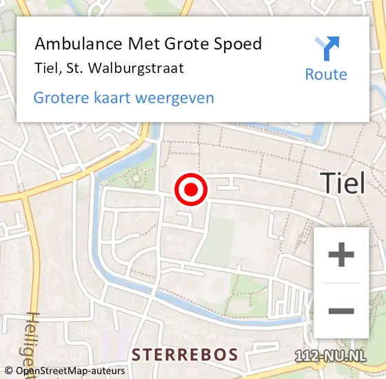 Locatie op kaart van de 112 melding: Ambulance Met Grote Spoed Naar Tiel, St. Walburgstraat op 2 mei 2022 13:15