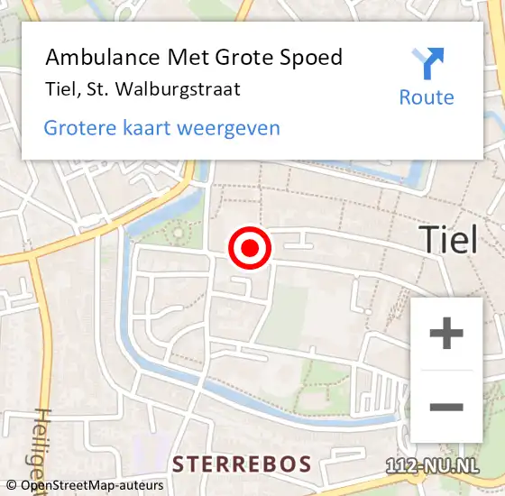 Locatie op kaart van de 112 melding: Ambulance Met Grote Spoed Naar Tiel, St. Walburgstraat op 2 mei 2022 13:17