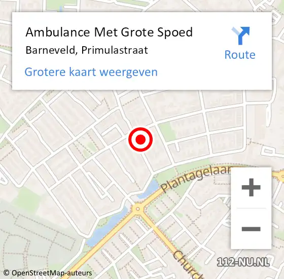 Locatie op kaart van de 112 melding: Ambulance Met Grote Spoed Naar Barneveld, Primulastraat op 2 mei 2022 13:29