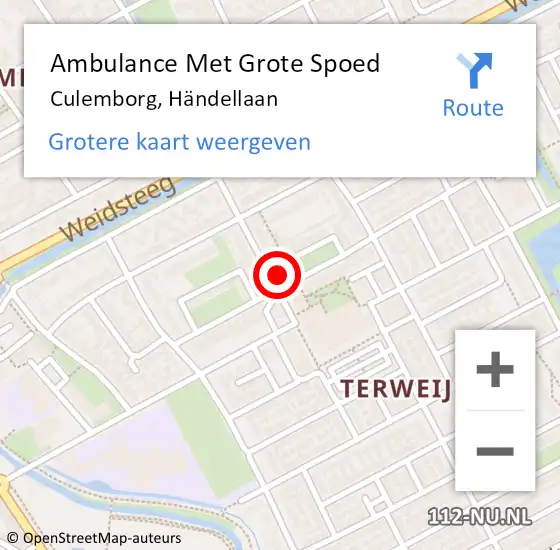 Locatie op kaart van de 112 melding: Ambulance Met Grote Spoed Naar Culemborg, Händellaan op 2 mei 2022 13:49