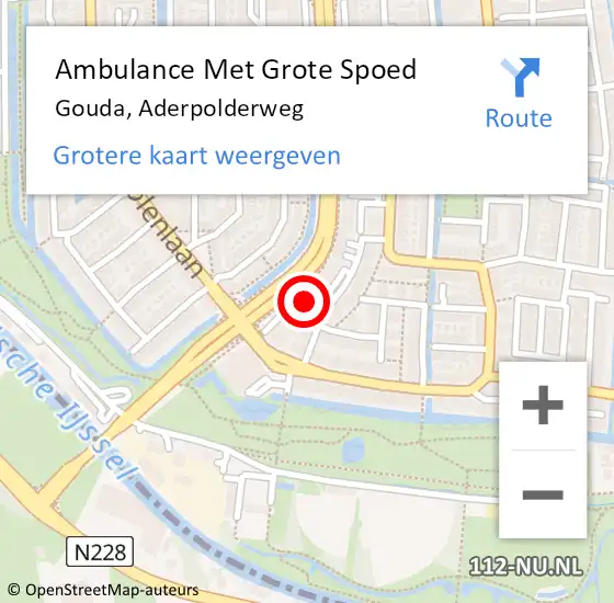 Locatie op kaart van de 112 melding: Ambulance Met Grote Spoed Naar Gouda, Aderpolderweg op 2 mei 2022 14:13