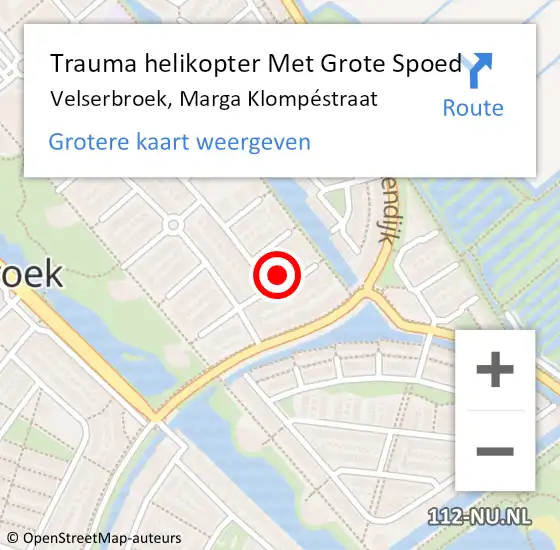 Locatie op kaart van de 112 melding: Trauma helikopter Met Grote Spoed Naar Velserbroek, Marga Klompéstraat op 2 mei 2022 14:14