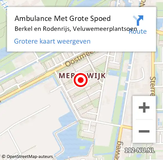 Locatie op kaart van de 112 melding: Ambulance Met Grote Spoed Naar Berkel en Rodenrijs, Veluwemeerplantsoen op 2 mei 2022 14:21