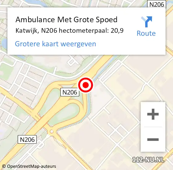 Locatie op kaart van de 112 melding: Ambulance Met Grote Spoed Naar Katwijk, N206 hectometerpaal: 20,9 op 2 mei 2022 14:26