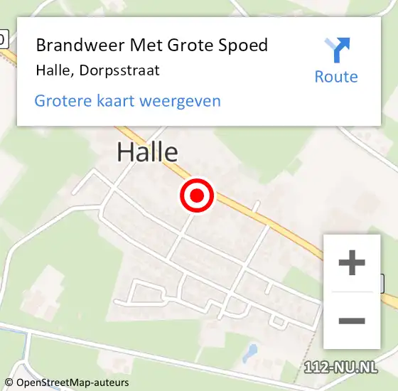 Locatie op kaart van de 112 melding: Brandweer Met Grote Spoed Naar Halle, Dorpsstraat op 2 mei 2022 14:28