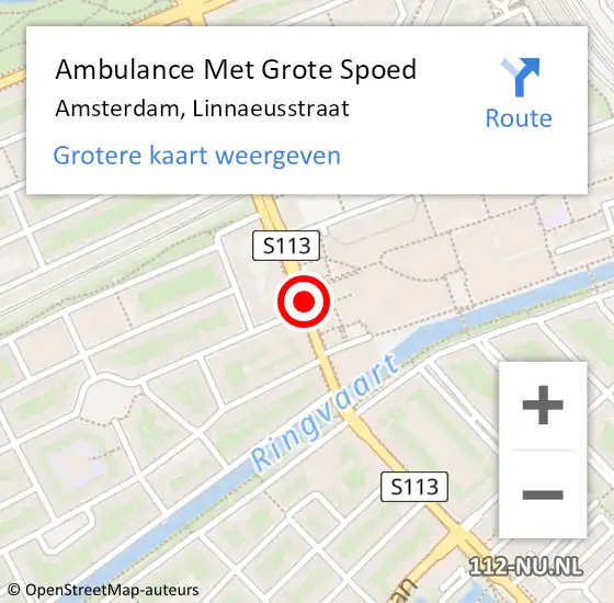 Locatie op kaart van de 112 melding: Ambulance Met Grote Spoed Naar Amsterdam, Linnaeusstraat op 16 juli 2014 09:48