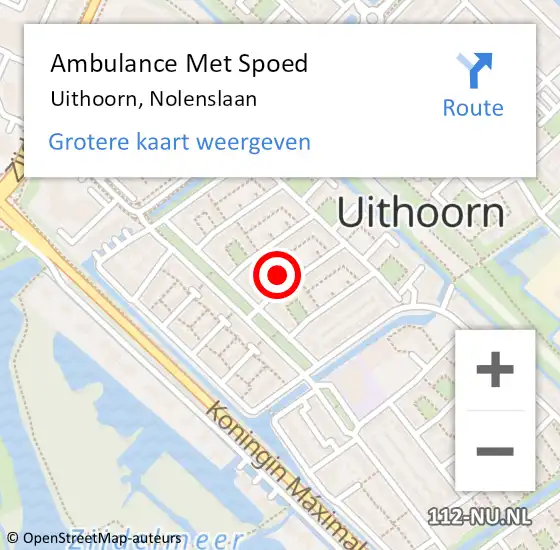 Locatie op kaart van de 112 melding: Ambulance Met Spoed Naar Uithoorn, Nolenslaan op 2 mei 2022 14:44