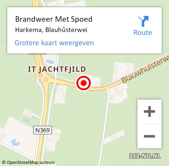 Locatie op kaart van de 112 melding: Brandweer Met Spoed Naar Harkema, Blauhûsterwei op 2 mei 2022 14:54