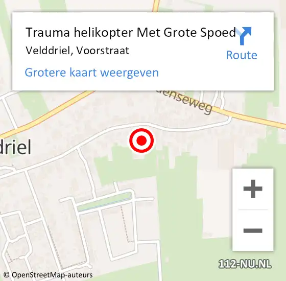 Locatie op kaart van de 112 melding: Trauma helikopter Met Grote Spoed Naar Velddriel, Voorstraat op 2 mei 2022 14:55