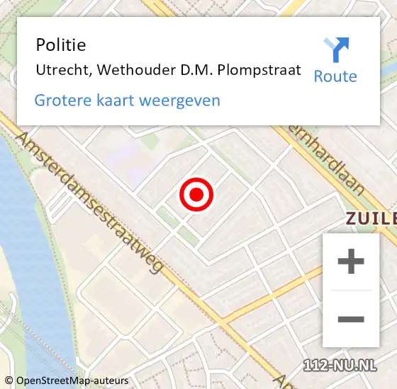 Locatie op kaart van de 112 melding: Politie Utrecht, Wethouder D.M. Plompstraat op 2 mei 2022 15:04