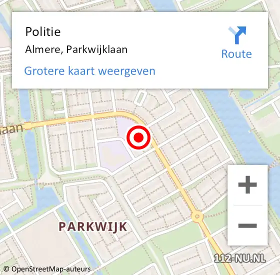 Locatie op kaart van de 112 melding: Politie Almere, Parkwijklaan op 2 mei 2022 15:15