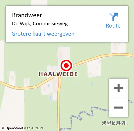 Locatie op kaart van de 112 melding: Brandweer De Wijk, Commissieweg op 2 mei 2022 15:27