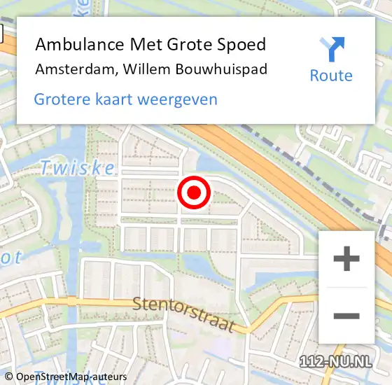 Locatie op kaart van de 112 melding: Ambulance Met Grote Spoed Naar Amsterdam, Willem Bouwhuispad op 2 mei 2022 15:38